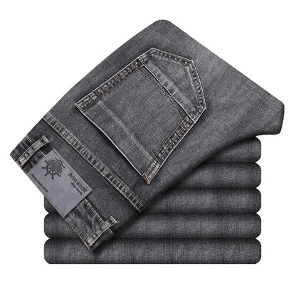2024 Business Casual Men's Thin Denim Jeans Cotton Stretch Jeans Grey Spring Summer Brand New Fit Straight Lightweight
