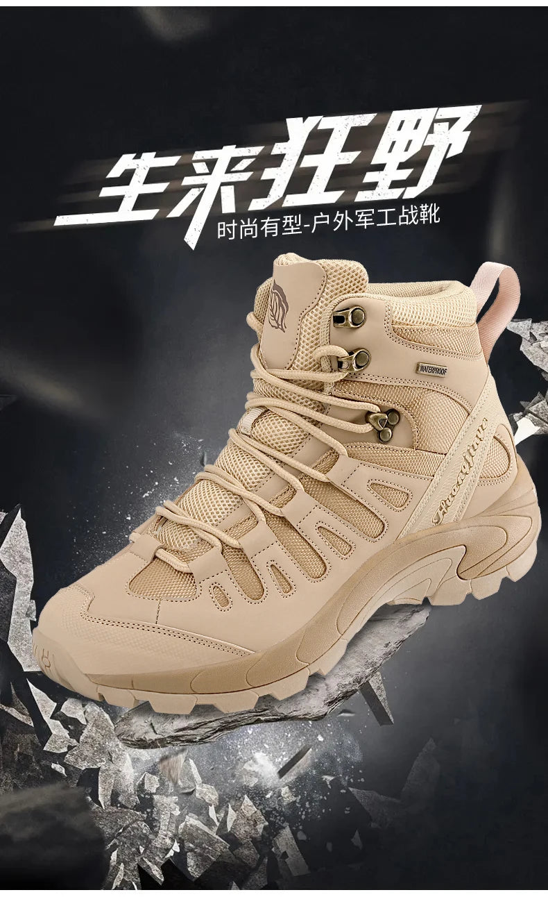New Men Tactical Boot Breathable Safety Anti-Slip Hunting Boot Motorcycle Male Army Boots Desert Climbing Hiking Shoes Size Plus