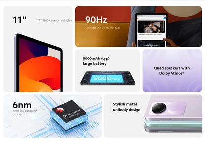 Global Version Xiaomi Redmi Pad SE Snapdragon 680 8GB RAM 256GB ROM Mi Tablet Quad speakers Dolby Atmos 90Hz 11" Display 8000mAh
