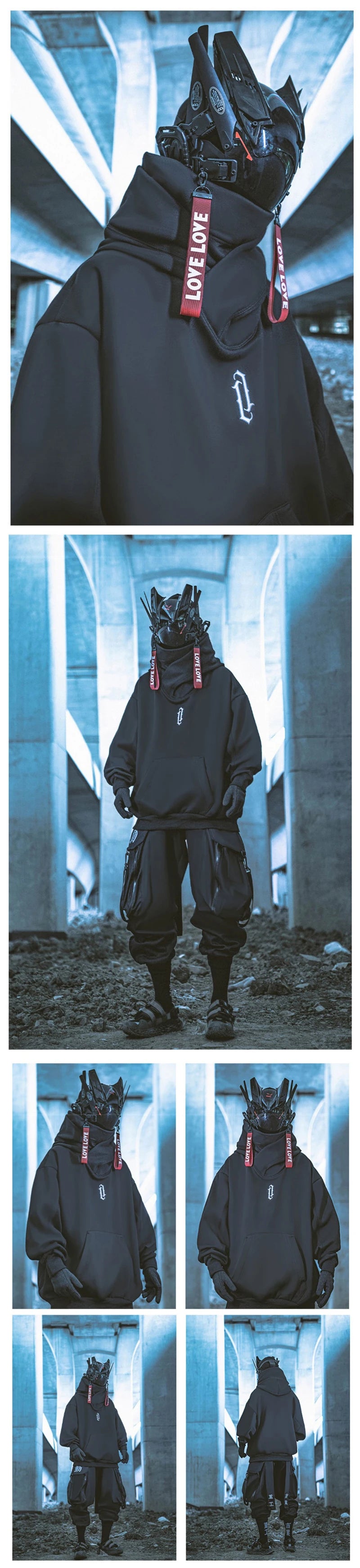 Autumn Embroidery Turtleneck Men's Hooded Sweatshirt Japanese Ninja Oversized Hoodies Hip Hop Fleece Pocket Streetwear Y2K Hoody