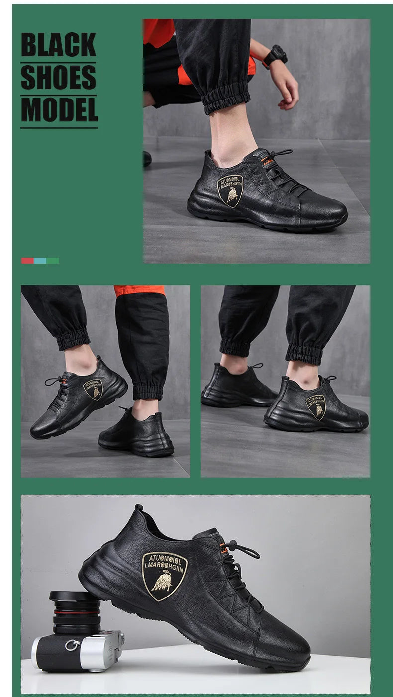 Brand Mens Casual Sneakers Genuine Leather Lace-Up Comfortable Oxford Fashion Breathable Outdoor Walking Flat Shoes for Men