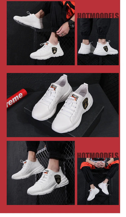 Brand Mens Casual Sneakers Genuine Leather Lace-Up Comfortable Oxford Fashion Breathable Outdoor Walking Flat Shoes for Men