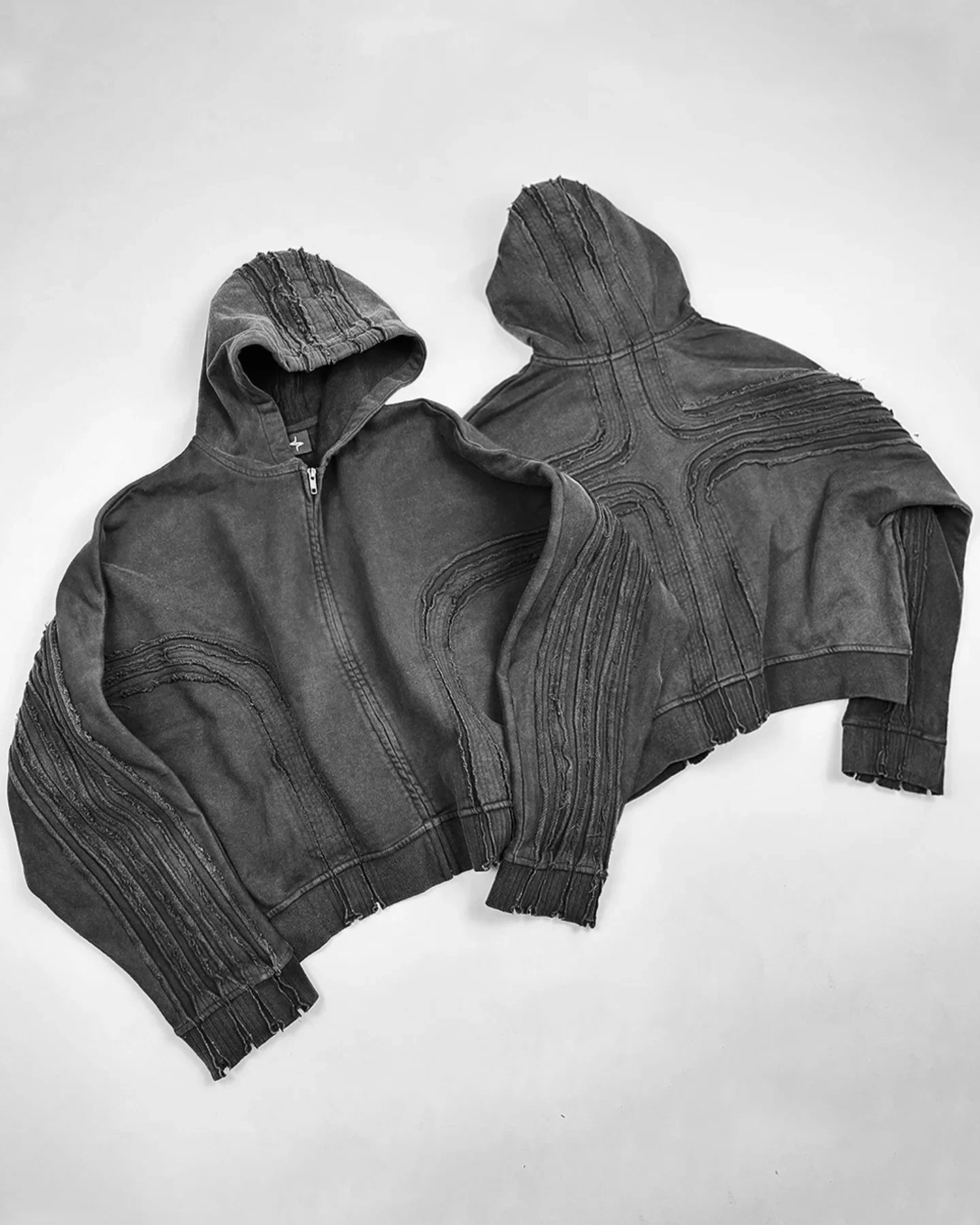 Retro Streetwear Cross Patchwork Hip Hop Zipper Hoodie Men Women Gothic Fashion Working Clothes Jacket Y2k Punk Hole Sweatshirt