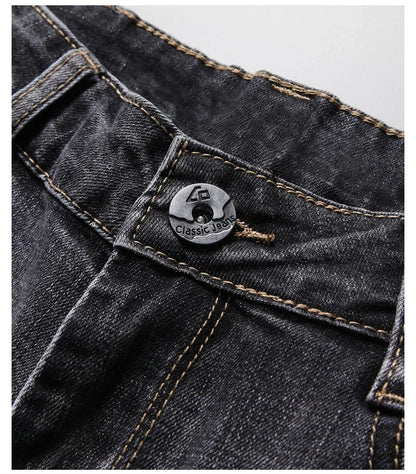 2024 Business Casual Men's Thin Denim Jeans Cotton Stretch Jeans Grey Spring Summer Brand New Fit Straight Lightweight