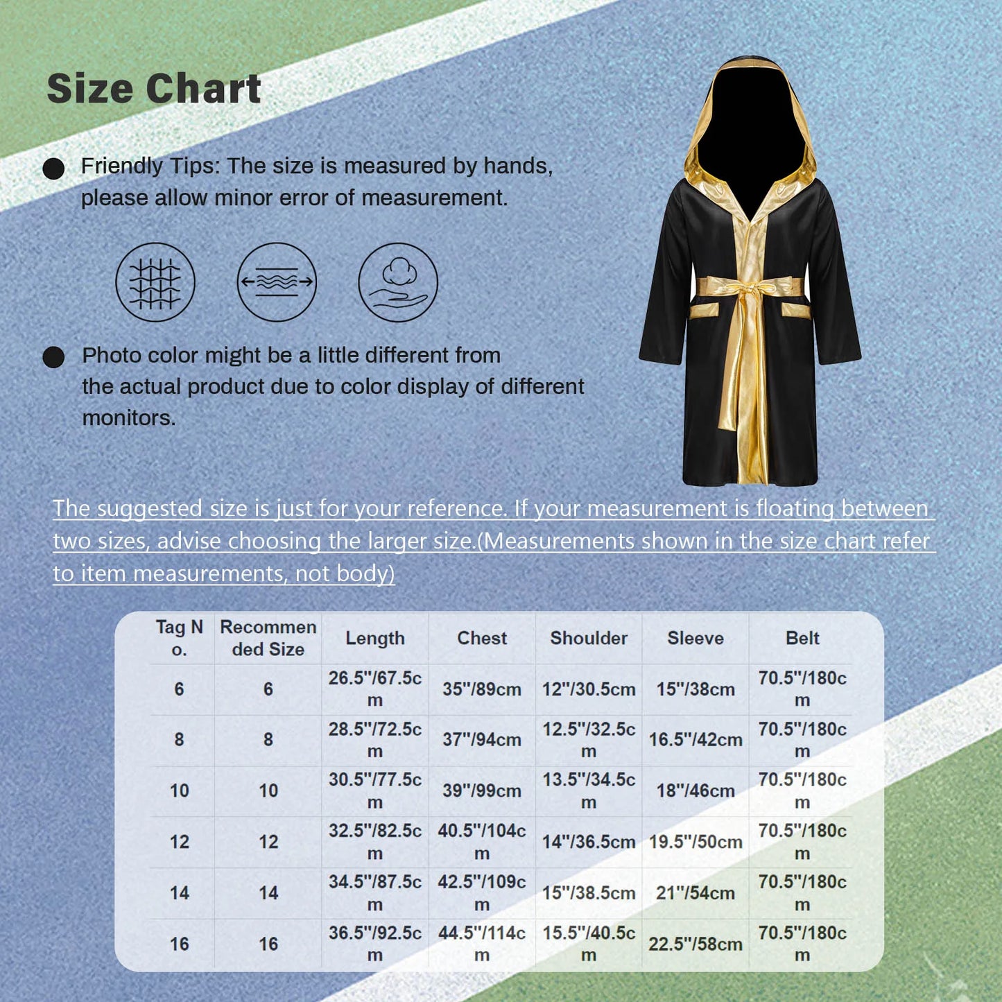 Kids Boys Boxing Robe Boxer Cosplay Costume Long Sleeve Open Front Hooded Cloak with Belt for Kickboxing Workout Sports Fitness