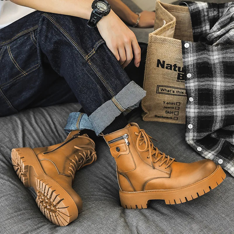 2025 Trend Men Boots Sneakers Outdoor Fashion High Top Wholesale Punk Shoes for Men Casual Leather Street Style Ankle Boots Men