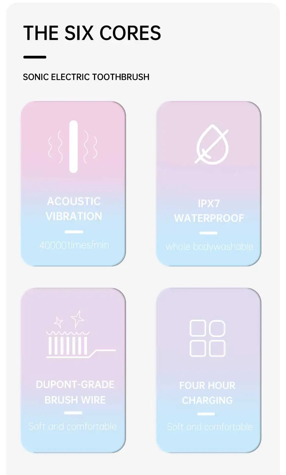 Jianpai Adult Blue Pink Sonic Electric Toothbrush Adult 5-gear Mode USB Charging IPX7 Waterproof Sonic Electric Toothbrush