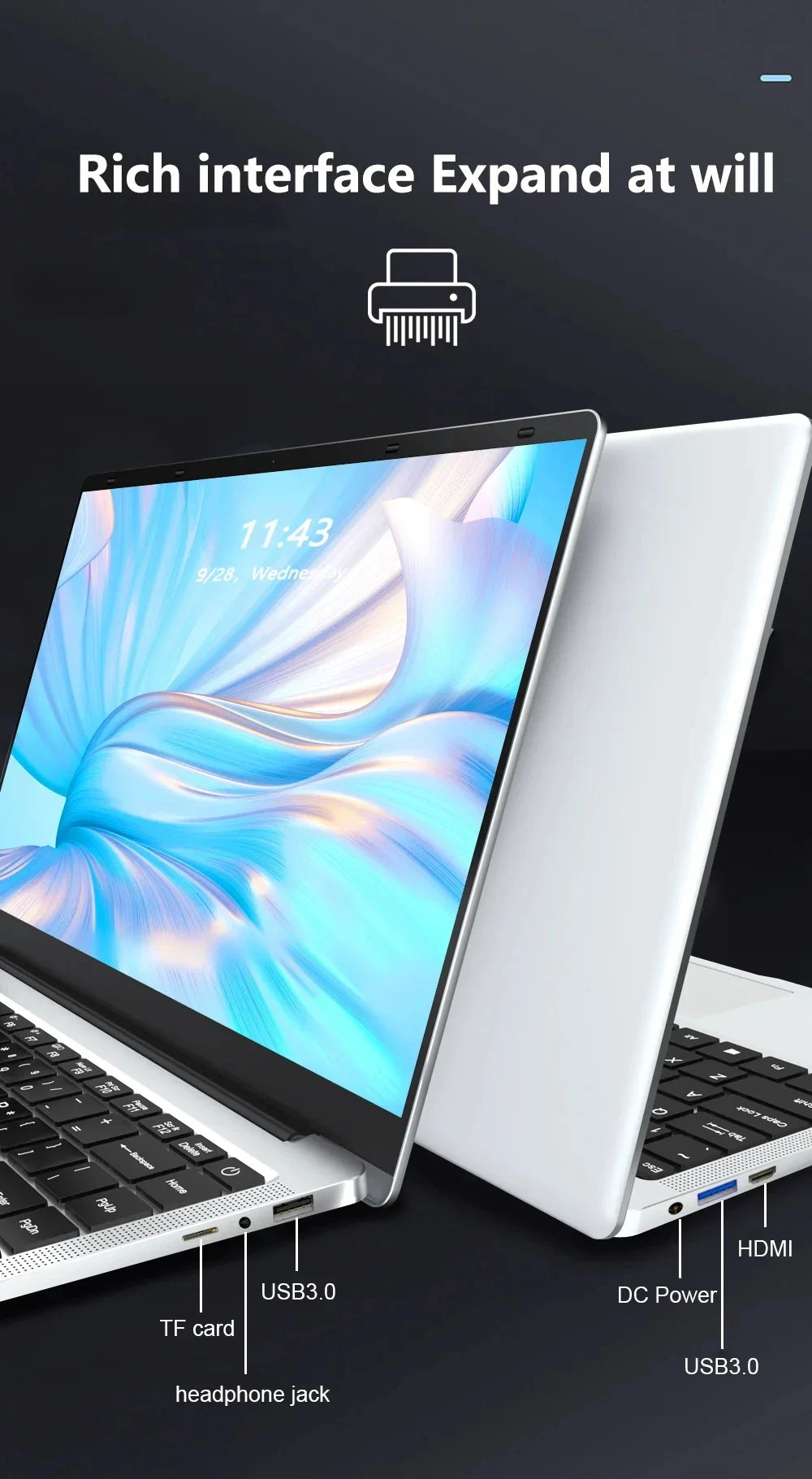 Professional Notebook Windows 11 intel Atom A3950 Laptop Computer 12GB DDR4 1TB 2TB SSD 1920*1080P 14.1" Notebook PC Computer