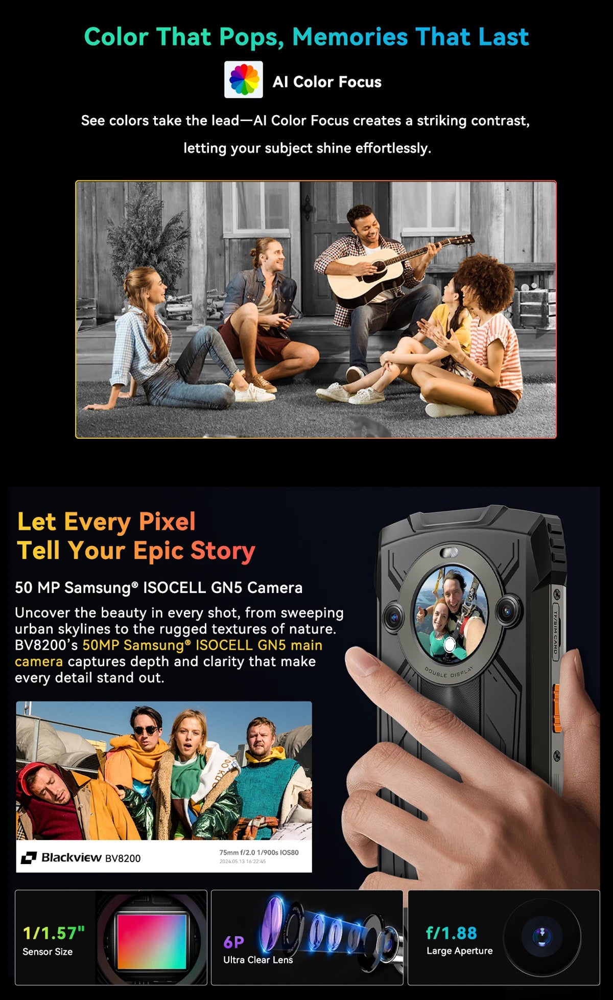 【World premiere】Blackview BV8200 Rugged Phone 6.5" 2.4K 120Hz Display Helio G100 NFC 12GB 256GB Android 14 45W Charger CellPhone