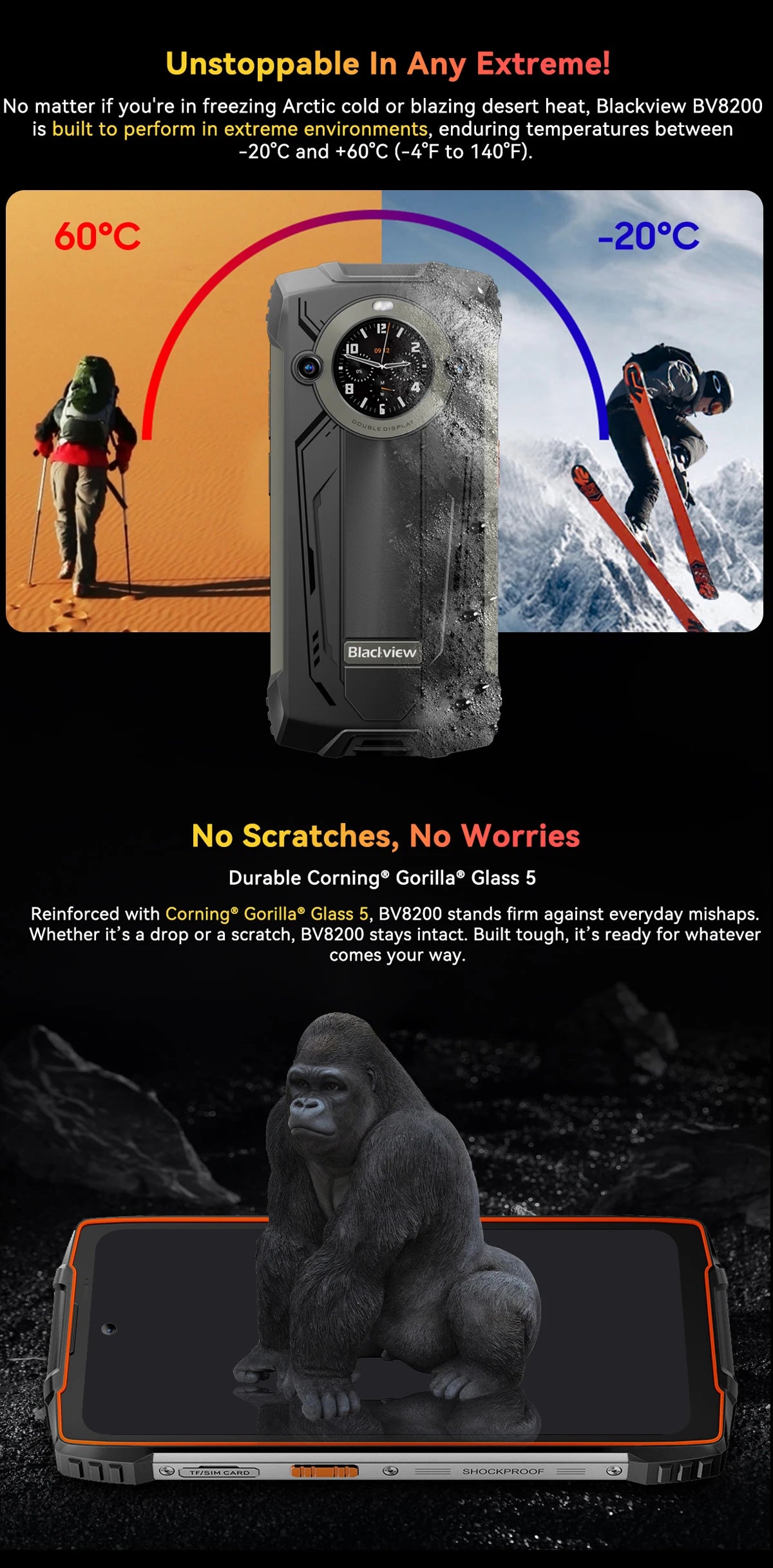 【World premiere】Blackview BV8200 Rugged Phone 6.5" 2.4K 120Hz Display Helio G100 NFC 12GB 256GB Android 14 45W Charger CellPhone