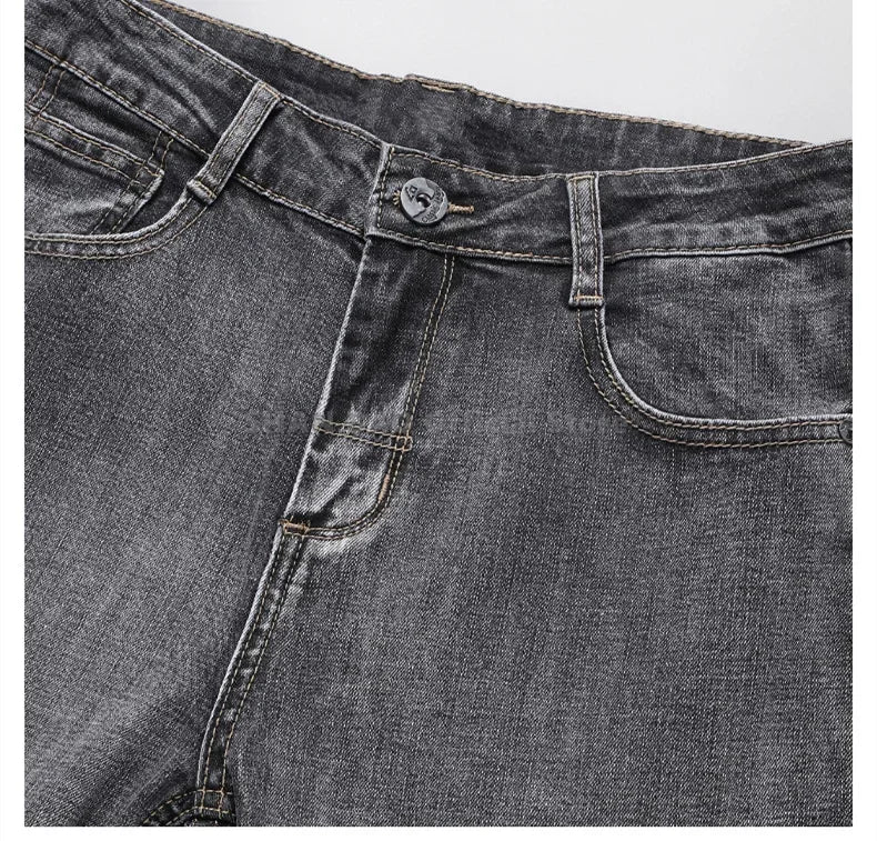 2024 Business Casual Men's Thin Denim Jeans Cotton Stretch Jeans Grey Spring Summer Brand New Fit Straight Lightweight