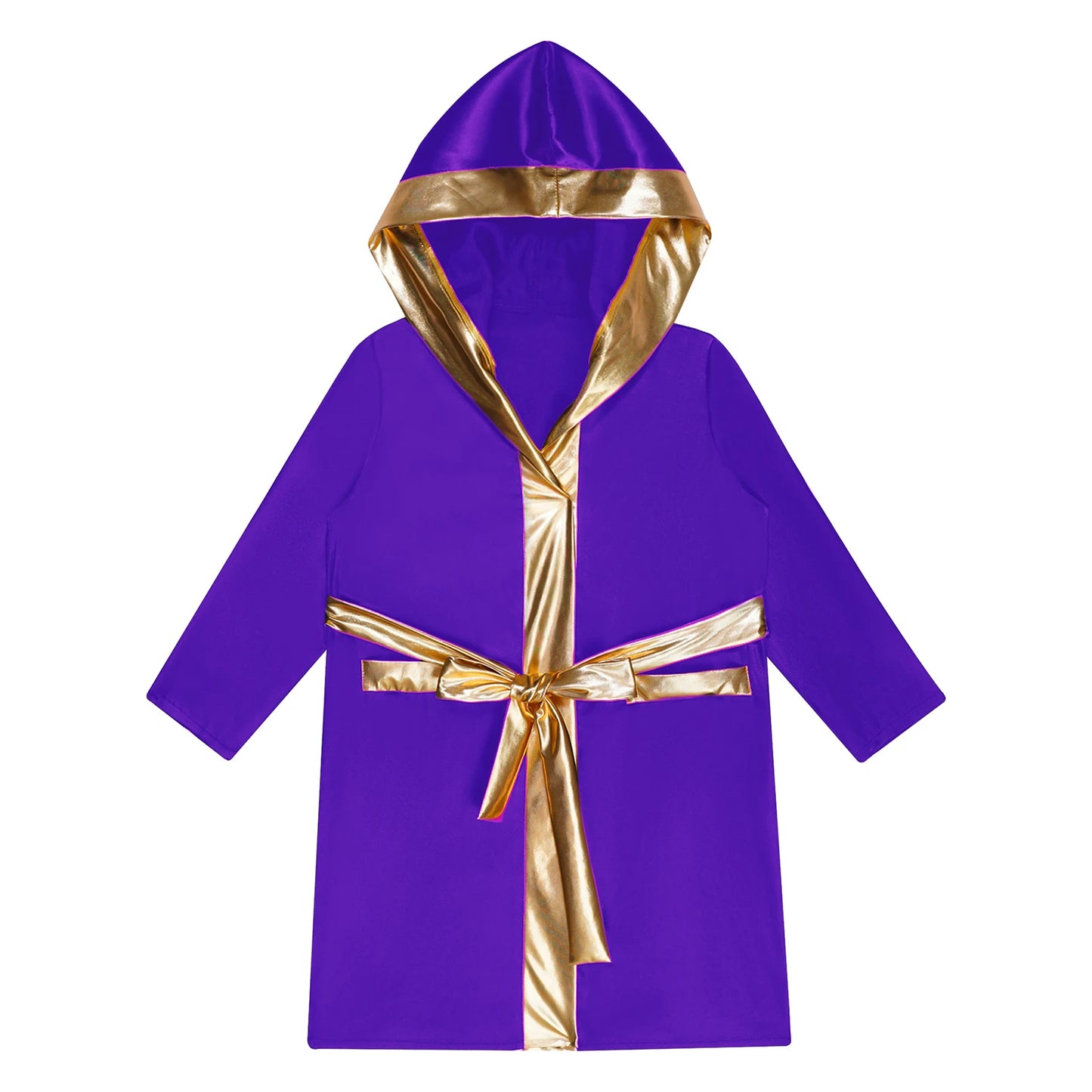 Kids Boys Boxing Robe Boxer Cosplay Costume Long Sleeve Open Front Hooded Cloak with Belt for Kickboxing Workout Sports Fitness