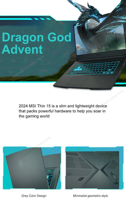 2024 MSI Thin 15 Gaming Laptop 15.6 Inch 2.5K FHD 144Hz IPS Screen Notebook i5-13420H 32GB 1TB RTX3050 Gaming Netbook Computer