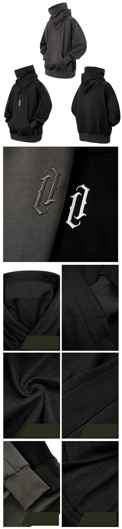 Autumn Embroidery Turtleneck Men's Hooded Sweatshirt Japanese Ninja Oversized Hoodies Hip Hop Fleece Pocket Streetwear Y2K Hoody