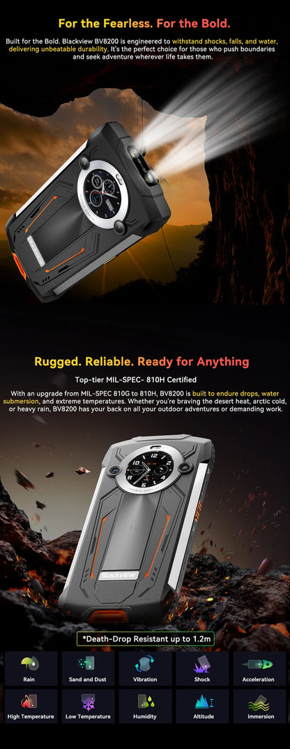 【World premiere】Blackview BV8200 Rugged Phone 6.5" 2.4K 120Hz Display Helio G100 NFC 12GB 256GB Android 14 45W Charger CellPhone