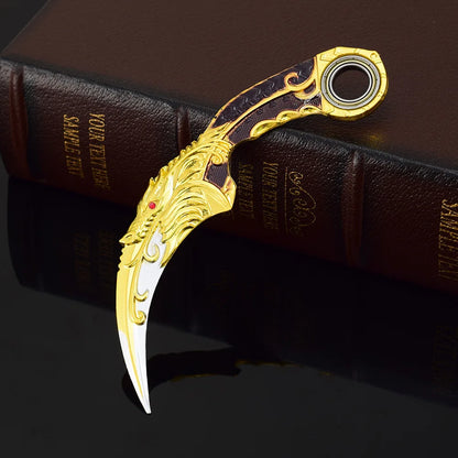 18cm/7.08 Game Figure Blue Dragon Golden Dragon Claw Knife,karambit,Metal Crafts Ornaments Decorate Gifts,Action Figure