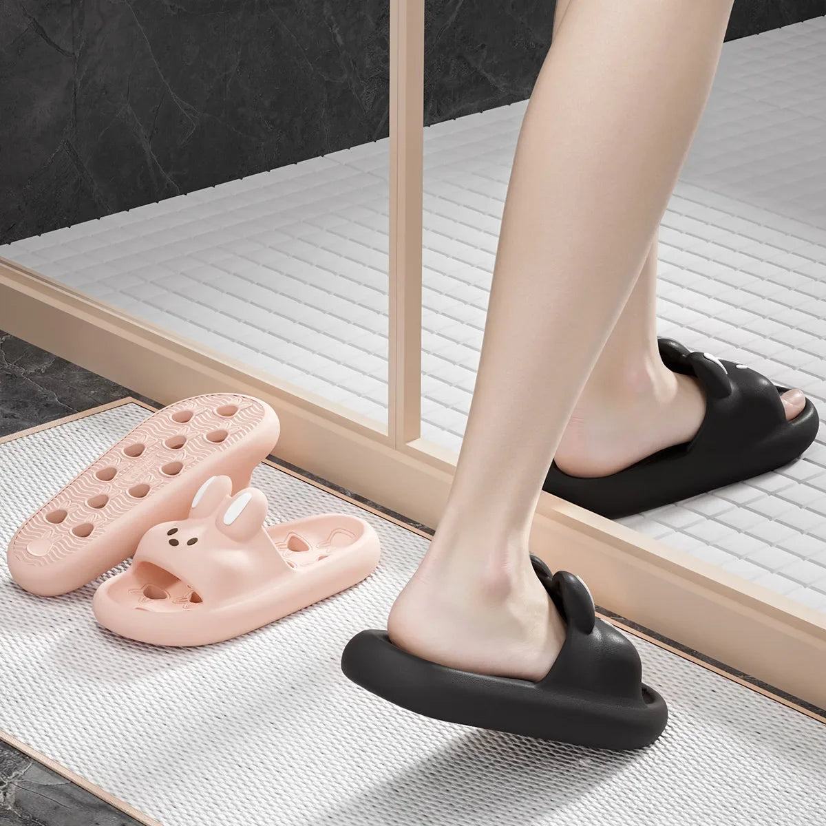 Summer Men Bathroom Slippers Women Cute Cartoon Home Sandals Breathable Soft EVA Non-slip Slides Indoor Quick Drying Flip Flops