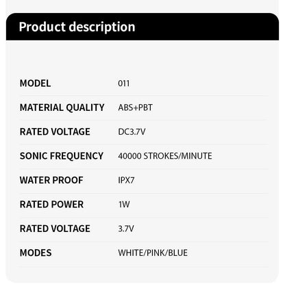 Jianpai Adult Blue Pink Sonic Electric Toothbrush Adult 5-gear Mode USB Charging IPX7 Waterproof Sonic Electric Toothbrush