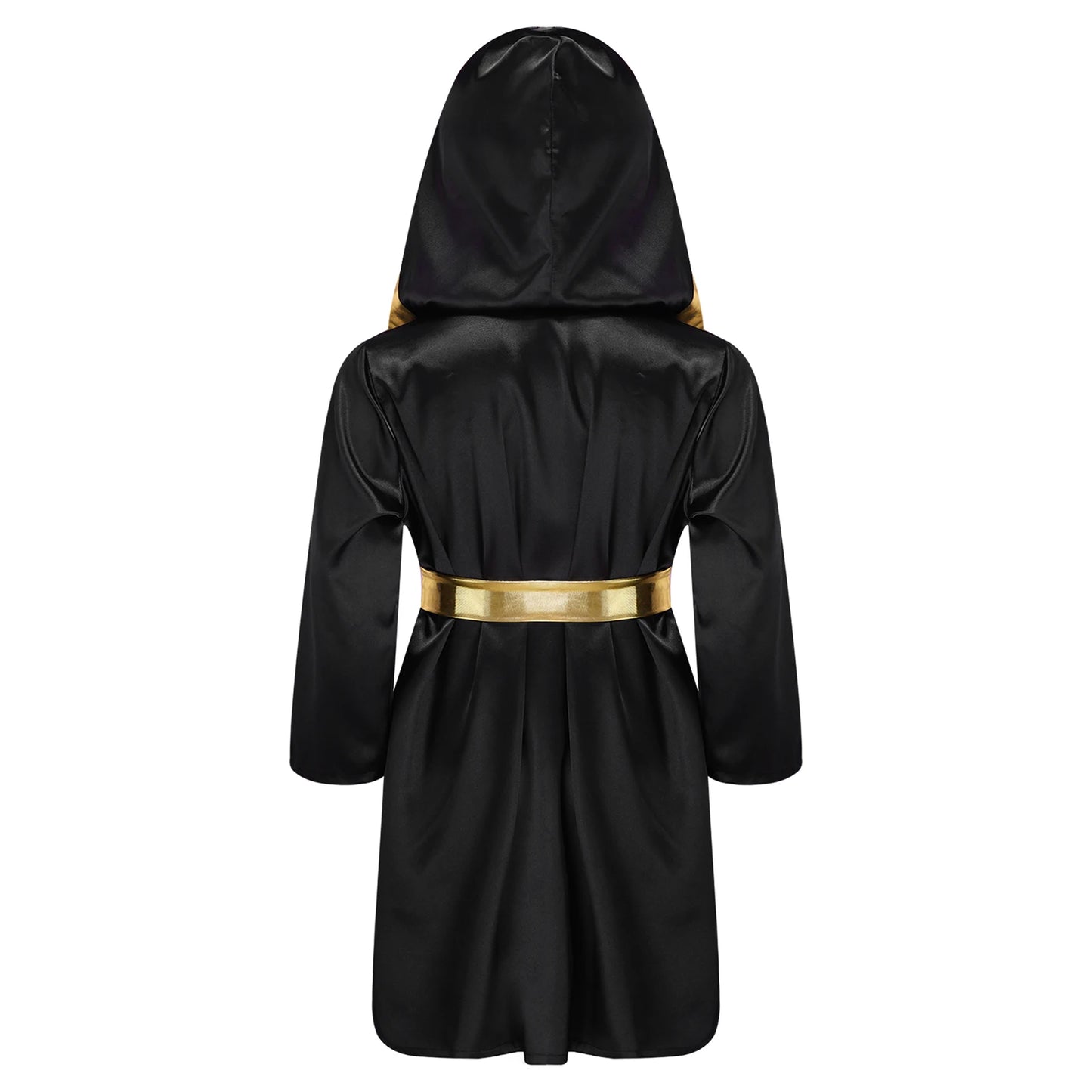Kids Boys Boxing Robe Boxer Cosplay Costume Long Sleeve Open Front Hooded Cloak with Belt for Kickboxing Workout Sports Fitness