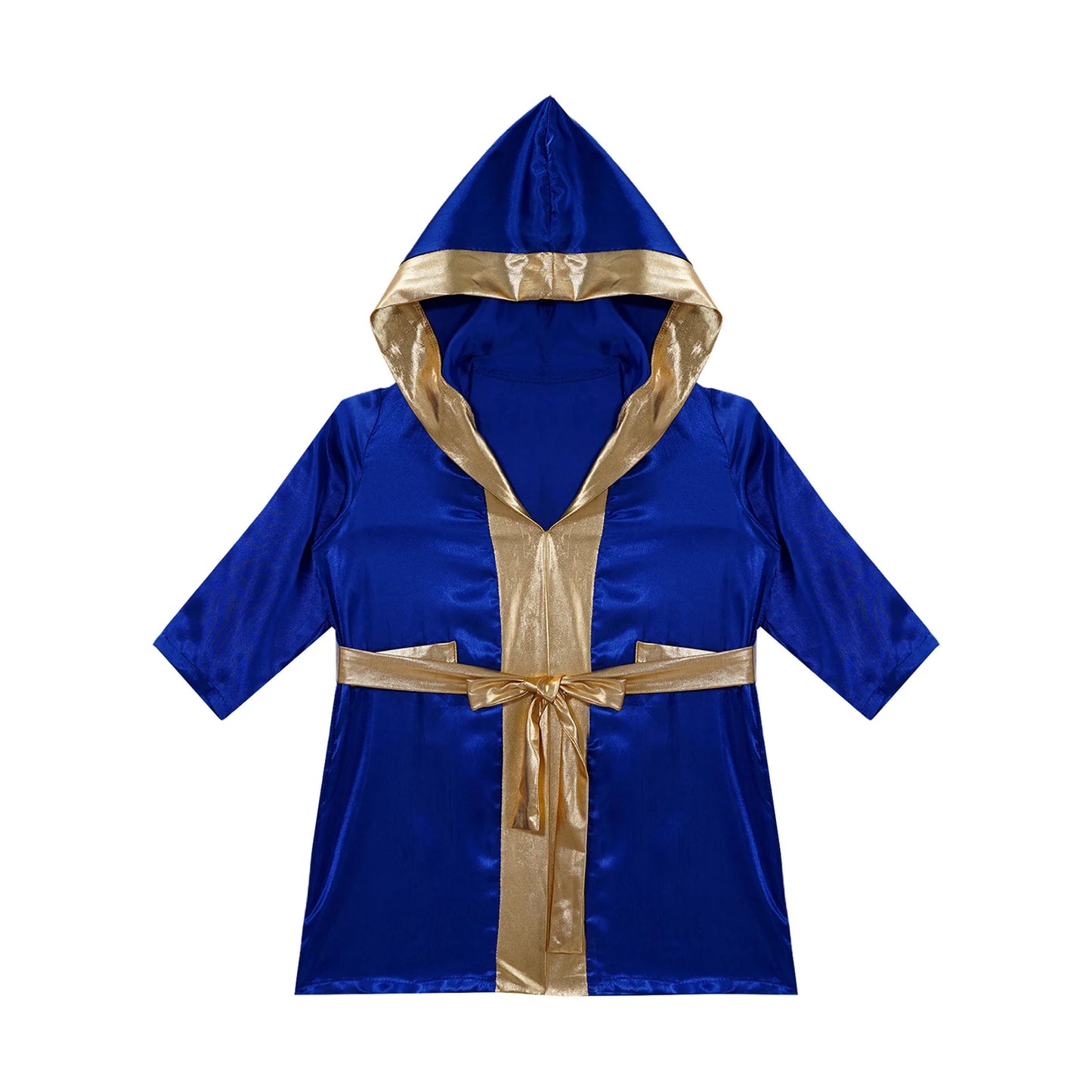 Kids Boys Boxing Robe Boxer Cosplay Costume Long Sleeve Open Front Hooded Cloak with Belt for Kickboxing Workout Sports Fitness