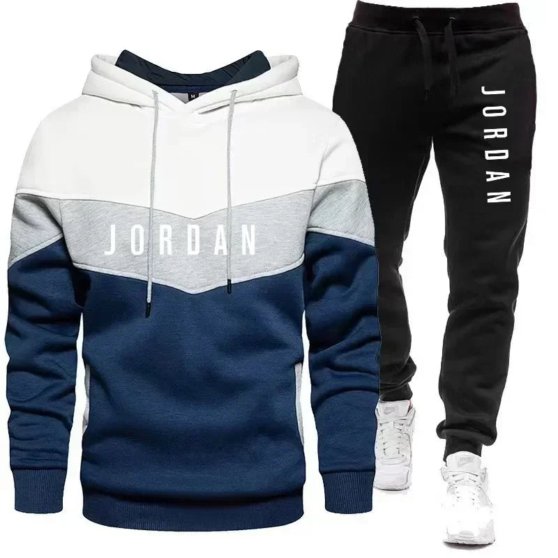 New season spring-autumn casual men's and women's long-sleeved hooded pullover set of pants for outdoor training, jogging one-pi