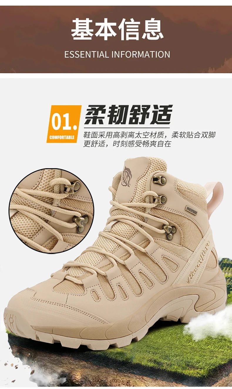 New Men Tactical Boot Breathable Safety Anti-Slip Hunting Boot Motorcycle Male Army Boots Desert Climbing Hiking Shoes Size Plus